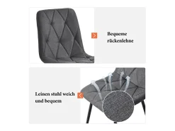 Juego de 4 sillas de comedor, gris oscuro, silla de diseño tapizada, lino sarga, con respaldo, patas de metal