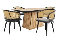Juego de 4 sillas de comedor de ratán con respaldo - 51 x 47 x 79 cm - Hierro, piel sintética, terciopelo - Estilo moderno - Gris