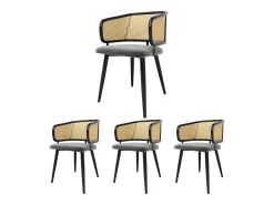 Juego de 4 sillas de comedor de ratán con respaldo - 51 x 47 x 79 cm - Hierro, piel sintética, terciopelo - Estilo moderno - Gris