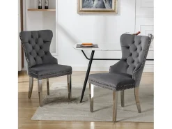 Juego de 2 sillas de comedor - 53 x 62,5 x 94,5 cm - silla tapizada - patas de metal - terciopelo - gris