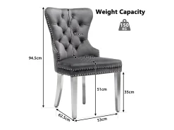 Juego de 2 sillas de comedor - 53 x 62,5 x 94,5 cm - silla tapizada - patas de metal - terciopelo - gris