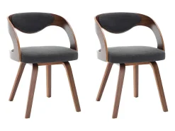 Juego de 2 sillas de comedor de madera curvada gris oscuro y tela