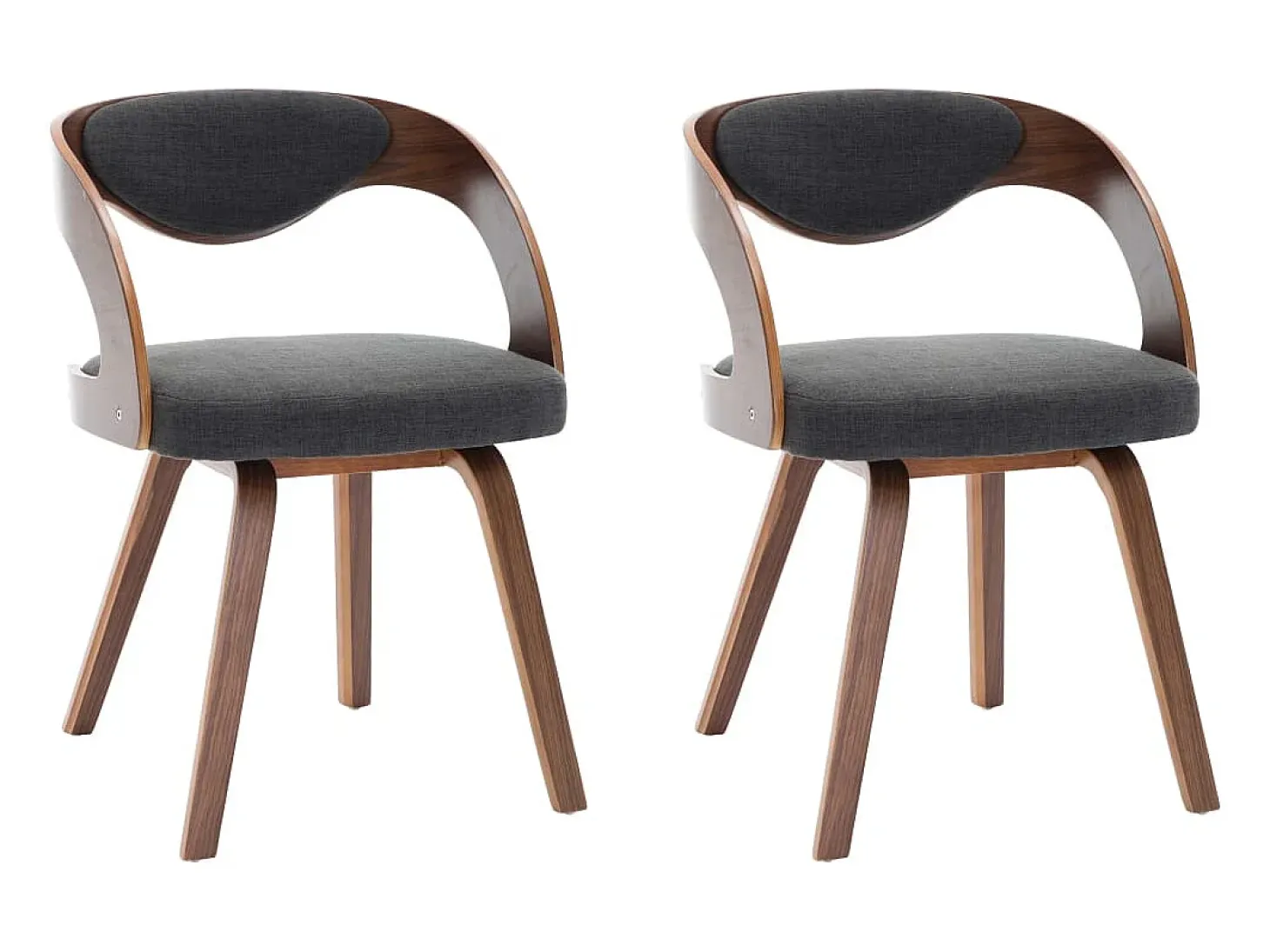 Juego de 2 sillas de comedor de madera curvada gris oscuro y tela