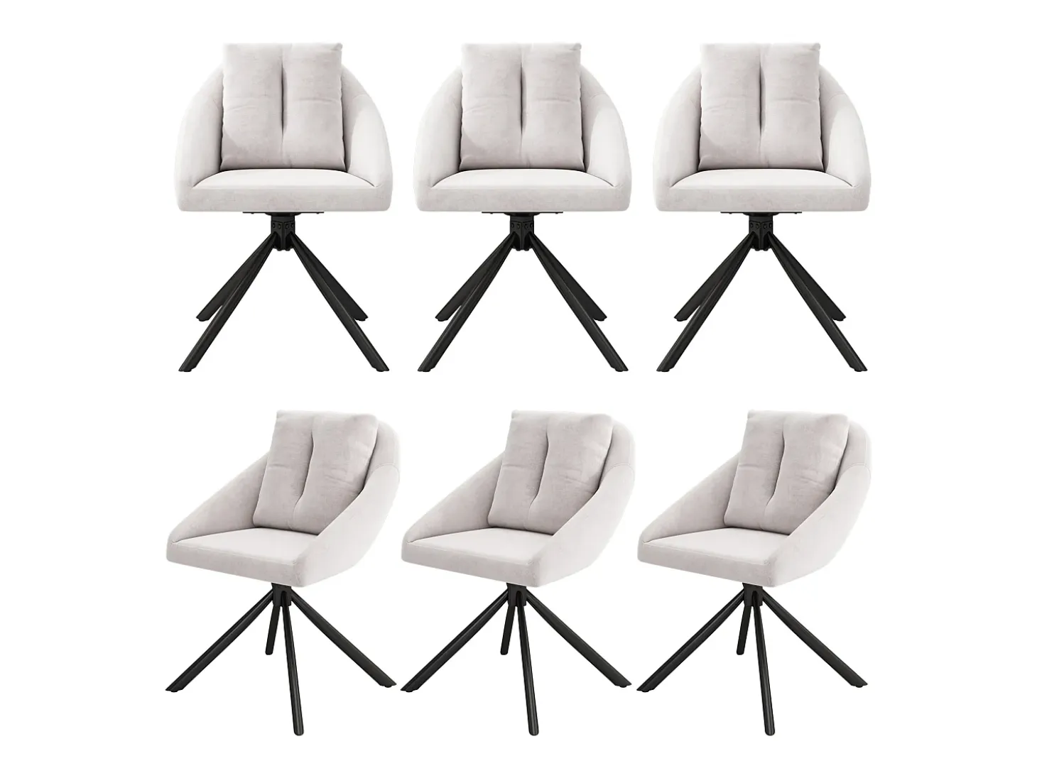 Juego de 6 sillas de comedor de terciopelo - 79 x 51,5 x 51,5 cm - Elegantes y cómodas sillas giratorias - con cojines - Beige