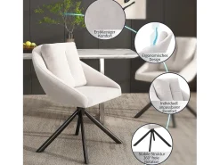 Juego de 6 sillas de comedor de terciopelo - 79 x 51,5 x 51,5 cm - Elegantes y cómodas sillas giratorias - con cojines - Beige