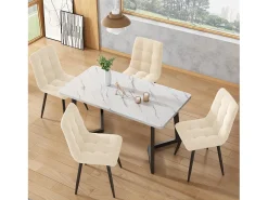 Juego de 4 sillas de comedor de terciopelo - patas de metal - beige