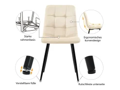 Juego de 4 sillas de comedor de terciopelo - patas de metal - beige