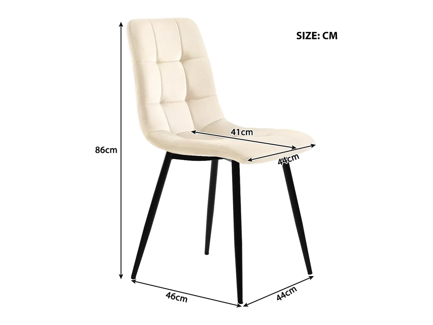 Juego de 4 sillas de comedor de terciopelo - patas de metal - beige