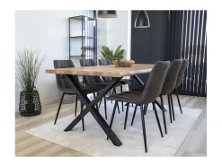 Juego de 2 sillas de comedor MODA - Tela tapizada y patas de acero negro-Color Gris