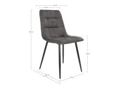 Juego de 2 sillas de comedor MODA - Tela tapizada y patas de acero negro-Color Gris