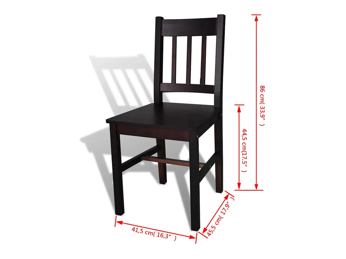 Juego de 4 sillas de comedor de madera de pino marrón oscuro