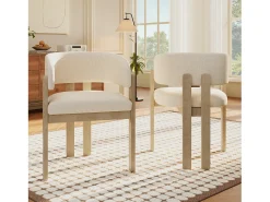 Juego de 6 sillas de comedor de madera maciza - 60 x 51 x 80 cm - respaldo curvo - tapizado de bucle - natural