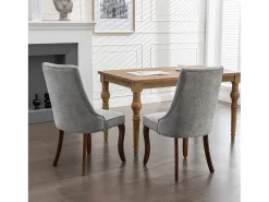 Juego de 2 sillas de comedor - Sillas con patas curvas de madera maciza y respaldo tapizado - chenilla gris