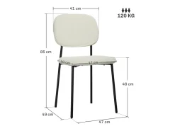Juego de 4 sillas de comedor, sillas de cocina tapizadas con respaldo, aspecto terciopelo, patas de acero, color blanco