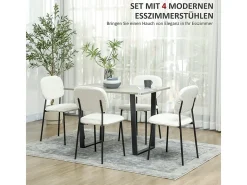 Juego de 4 sillas de comedor, sillas de cocina tapizadas con respaldo, aspecto terciopelo, patas de acero, color blanco
