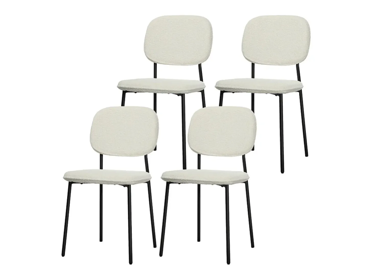 Juego de 4 sillas de comedor, sillas de cocina tapizadas con respaldo, aspecto terciopelo, patas de acero, color blanco