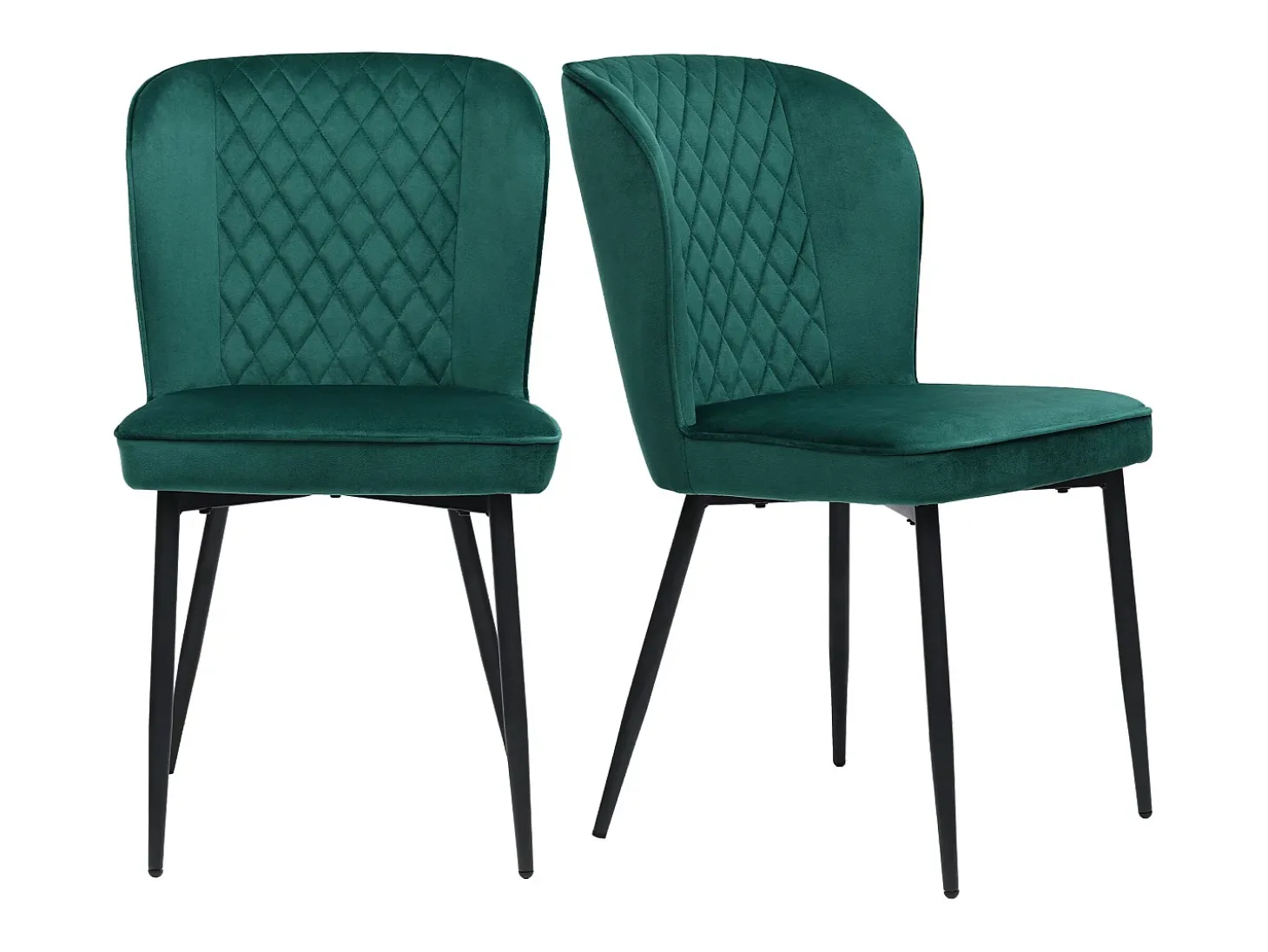 Juego de 2 sillas de comedor - terciopelo verde - con estructura de metal y respaldo acolchado
