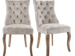 Juego de 2 sillas de comedor de terciopelo - Acolchado de botones - Crema