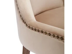 Juego de 4 sillas de comedor - asientos tapizados adornados con tachuelas decorativas y patas de madera maciza - terciopelo beige