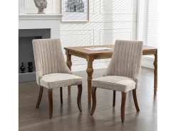 Juego de 2 sillas de comedor con respaldo acolchado y patas de madera - Chenilla beige