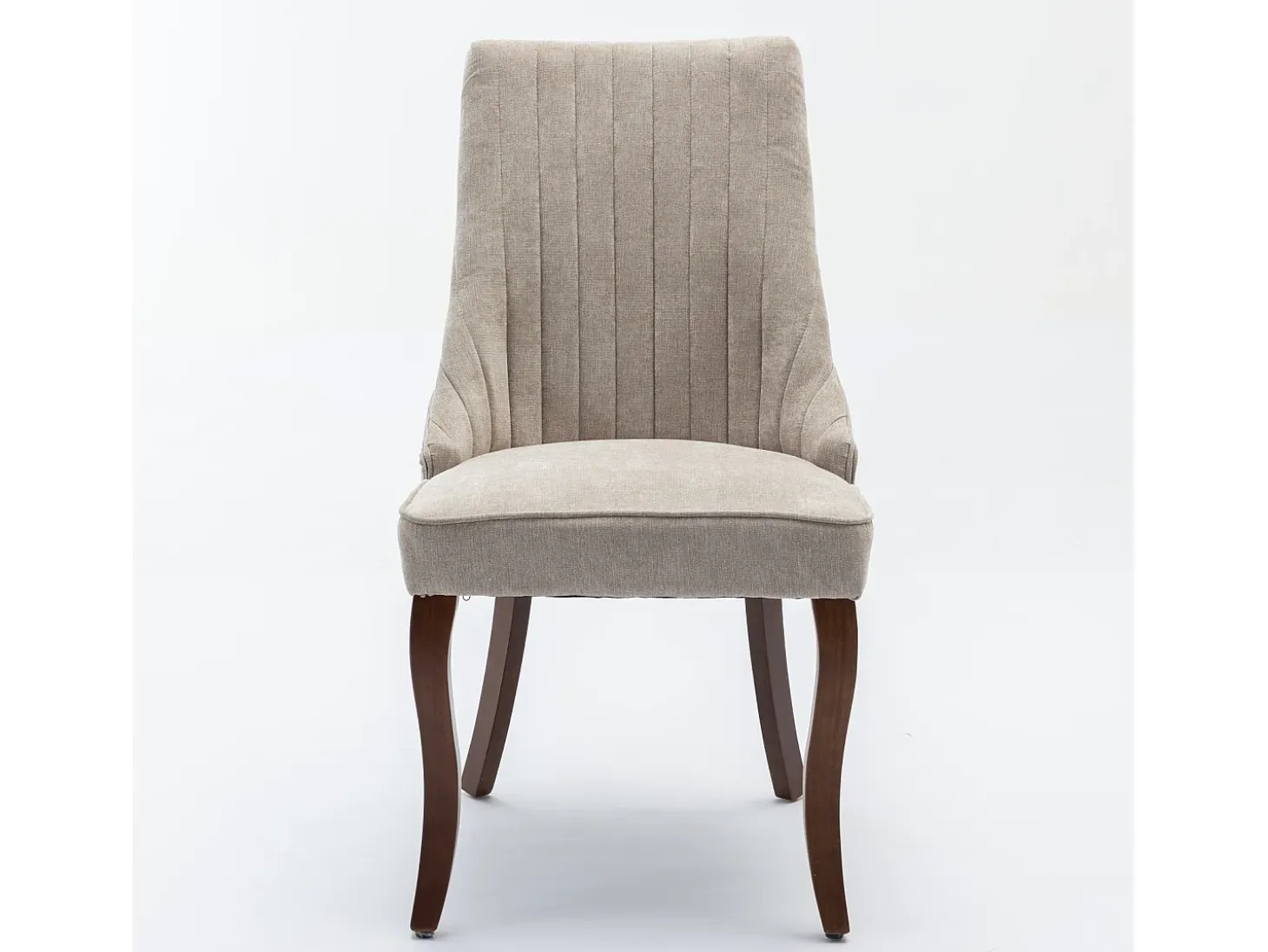 Juego de 2 sillas de comedor con respaldo acolchado y patas de madera - Chenilla beige