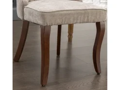Juego de 2 sillas de comedor con respaldo acolchado y patas de madera - Chenilla beige