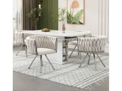 Juego de 2 sillas de comedor de terciopelo, giratorias 360°, con base de metal de 4 patas, beige y plateado