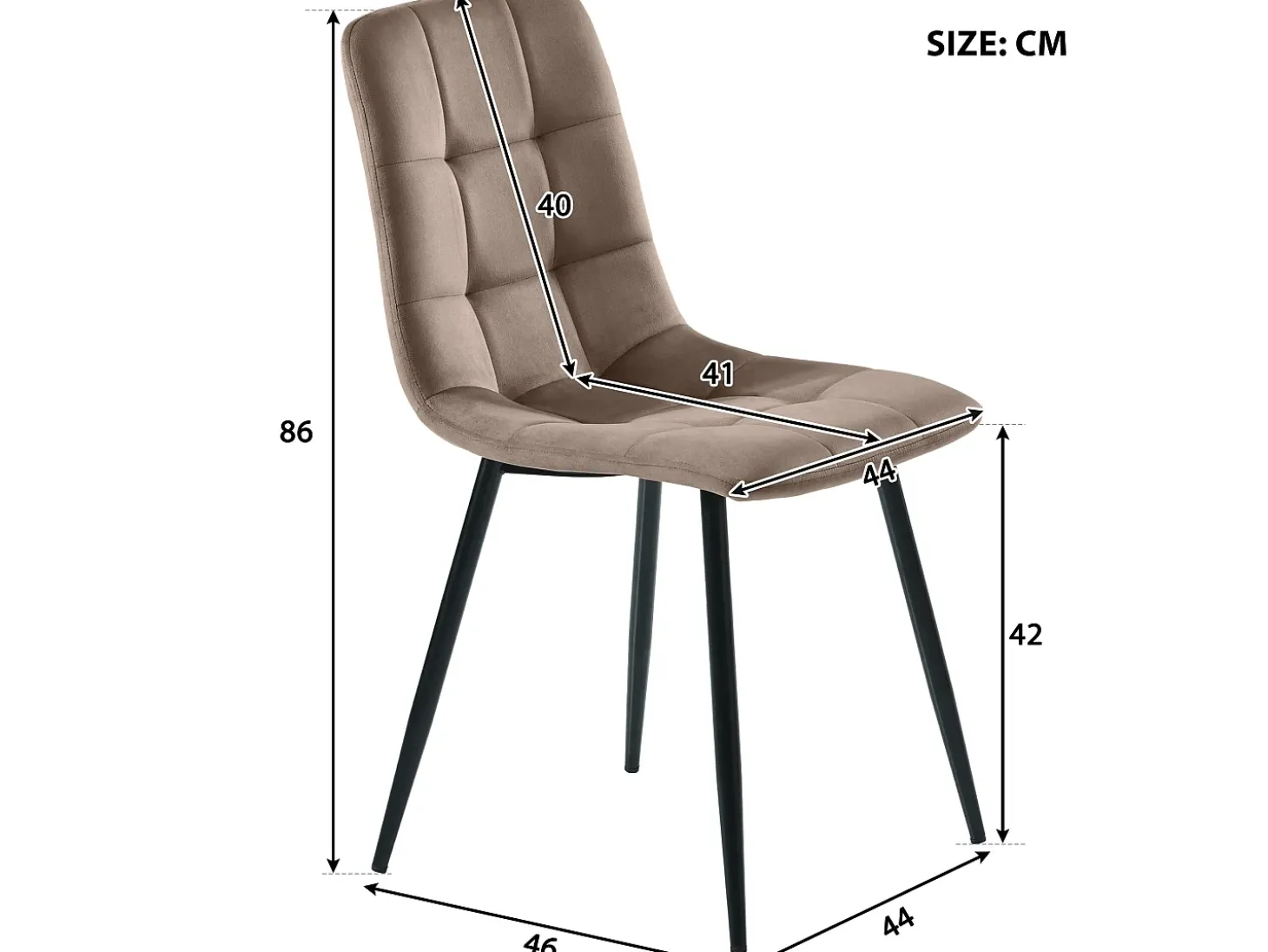 Juego de 4 sillas de comedor - estructura metálica - tela terciopelo - marrón
