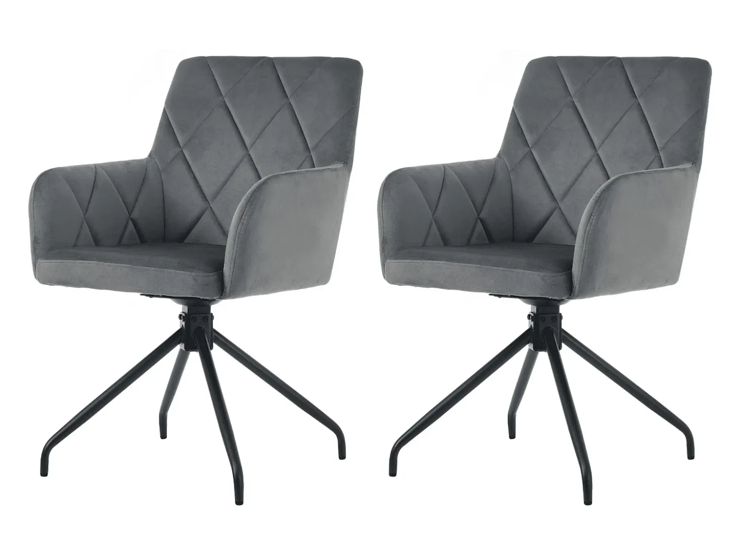 Juego de 2 sillas de comedor giratorias de terciopelo gris oscuro con reposabrazos y respaldo y patas de metal