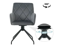 Juego de 2 sillas de comedor giratorias de terciopelo gris oscuro con reposabrazos y respaldo y patas de metal
