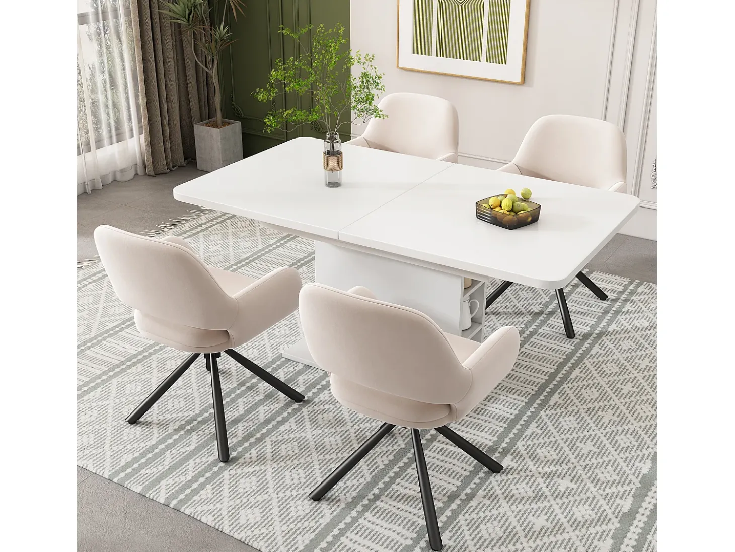 Juego de 2 sillas de comedor giratorias de terciopelo con reposabrazos, diseño moderno – beige