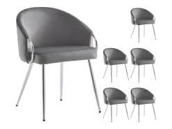 Juego de 2 sillas de comedor con reposabrazos - 56 x 56 x 76 cm - Patas de terciopelo y metal dorado - Gris