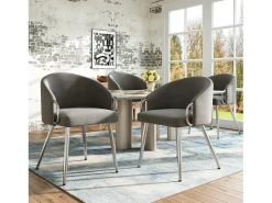 Juego de 2 sillas de comedor con reposabrazos - 56 x 56 x 76 cm - Patas de terciopelo y metal dorado - Gris