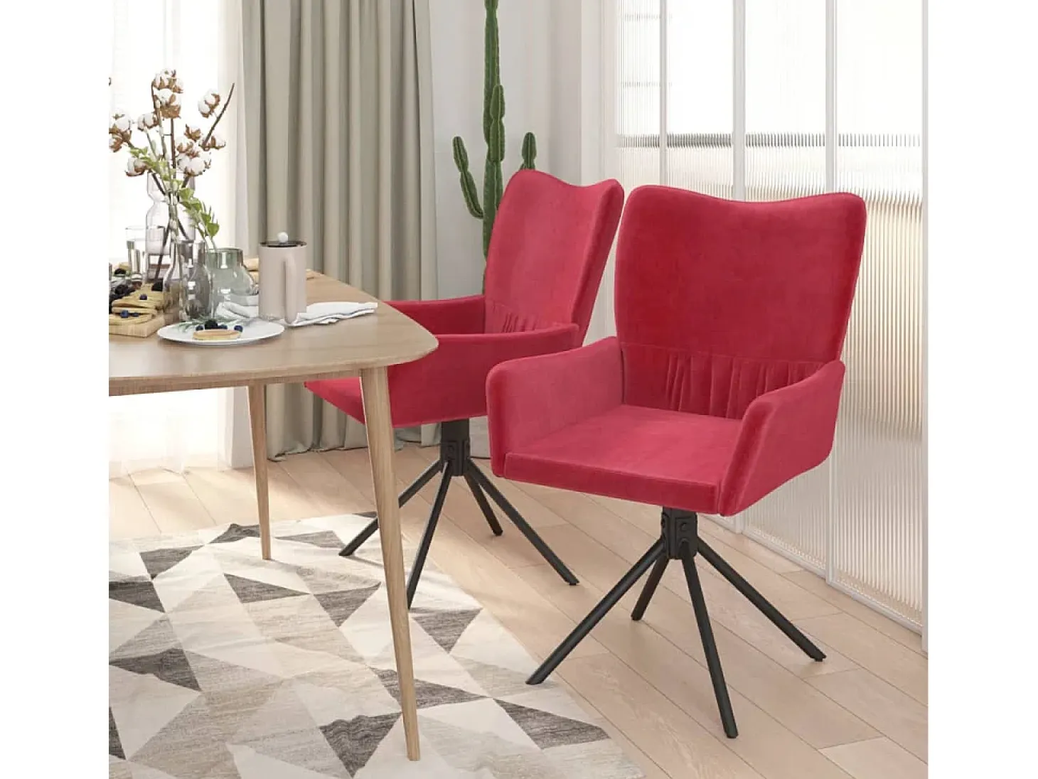 Juego de 2 Sillas de comedor giratorias terciopelo rojo tinto ES139217