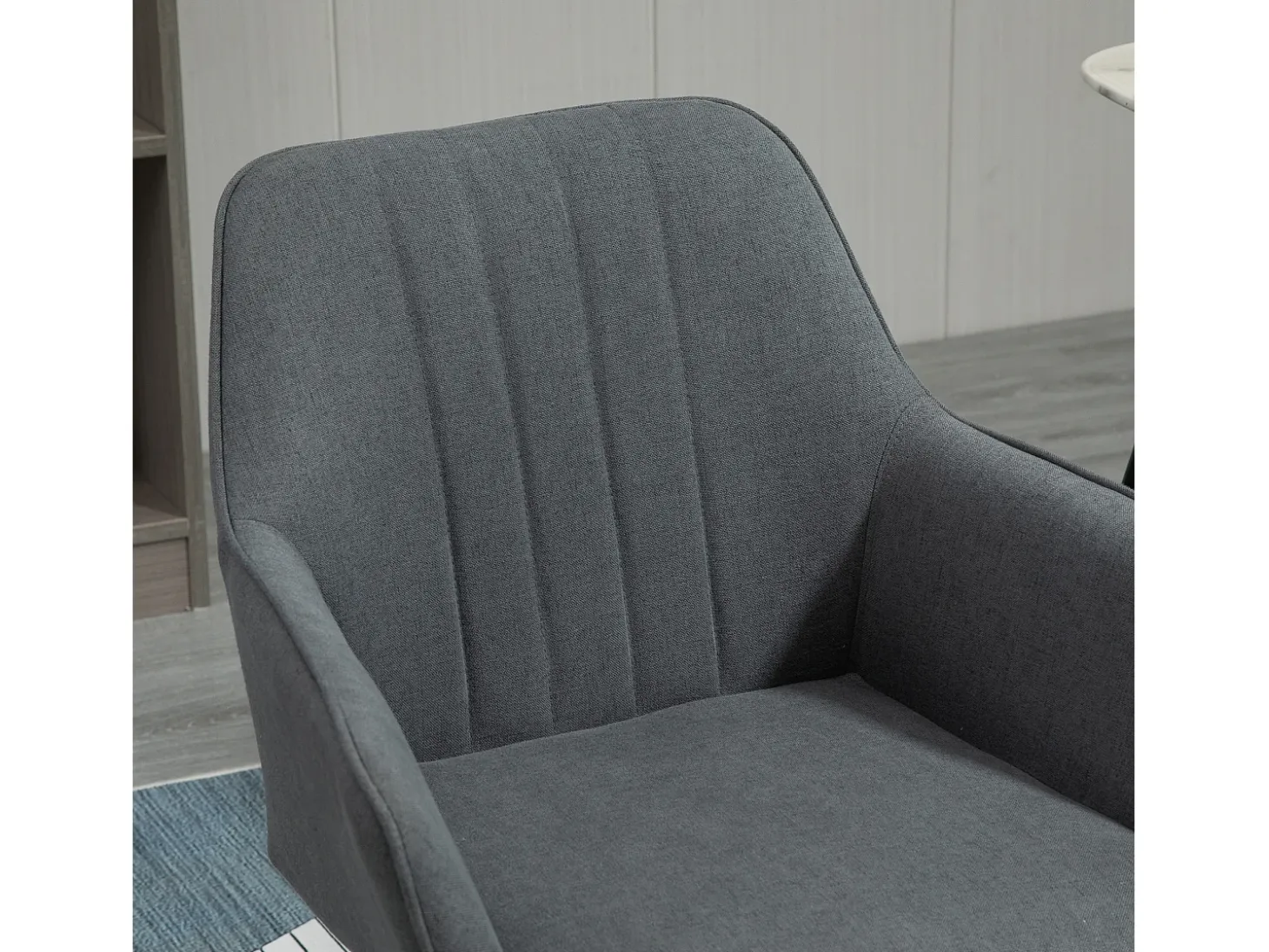 Juego de 2 sillas de comedor, cómodas con tapizado de lino transpirable, respaldo y reposabrazos, patas de metal, color gris oscuro.