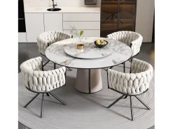 Juego de 4 sillas de comedor de terciopelo, sillón giratorio, diseño elegante, estructura de metal, beige (L 62 x An 60 x Al 57 cm)
