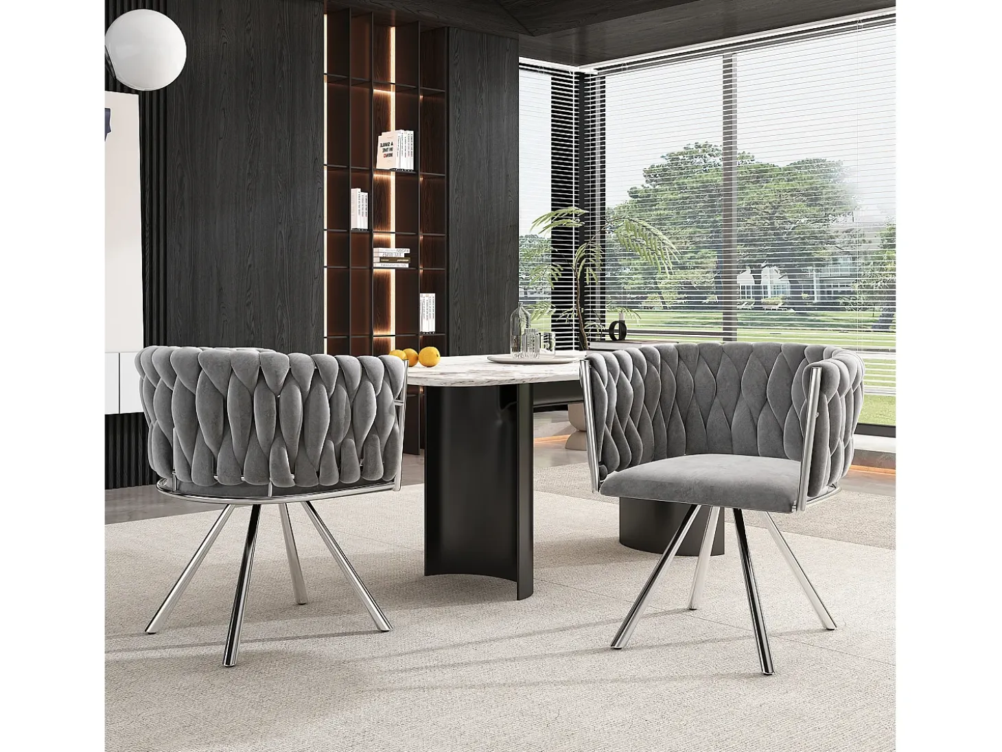 Juego de 4 sillas de comedor de terciopelo, sillas giratorias de lujo para salón y dormitorio, con patas de metal (62 x 60 x 57 cm)