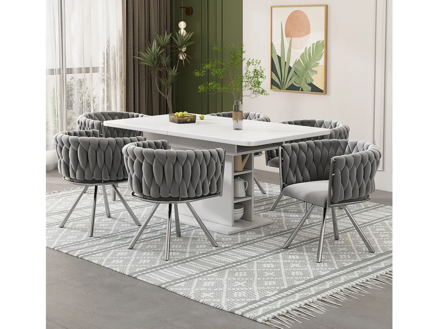 Juego de 4 sillas de comedor de terciopelo, sillas giratorias de lujo para salón y dormitorio, con patas de metal (62 x 60 x 57 cm)