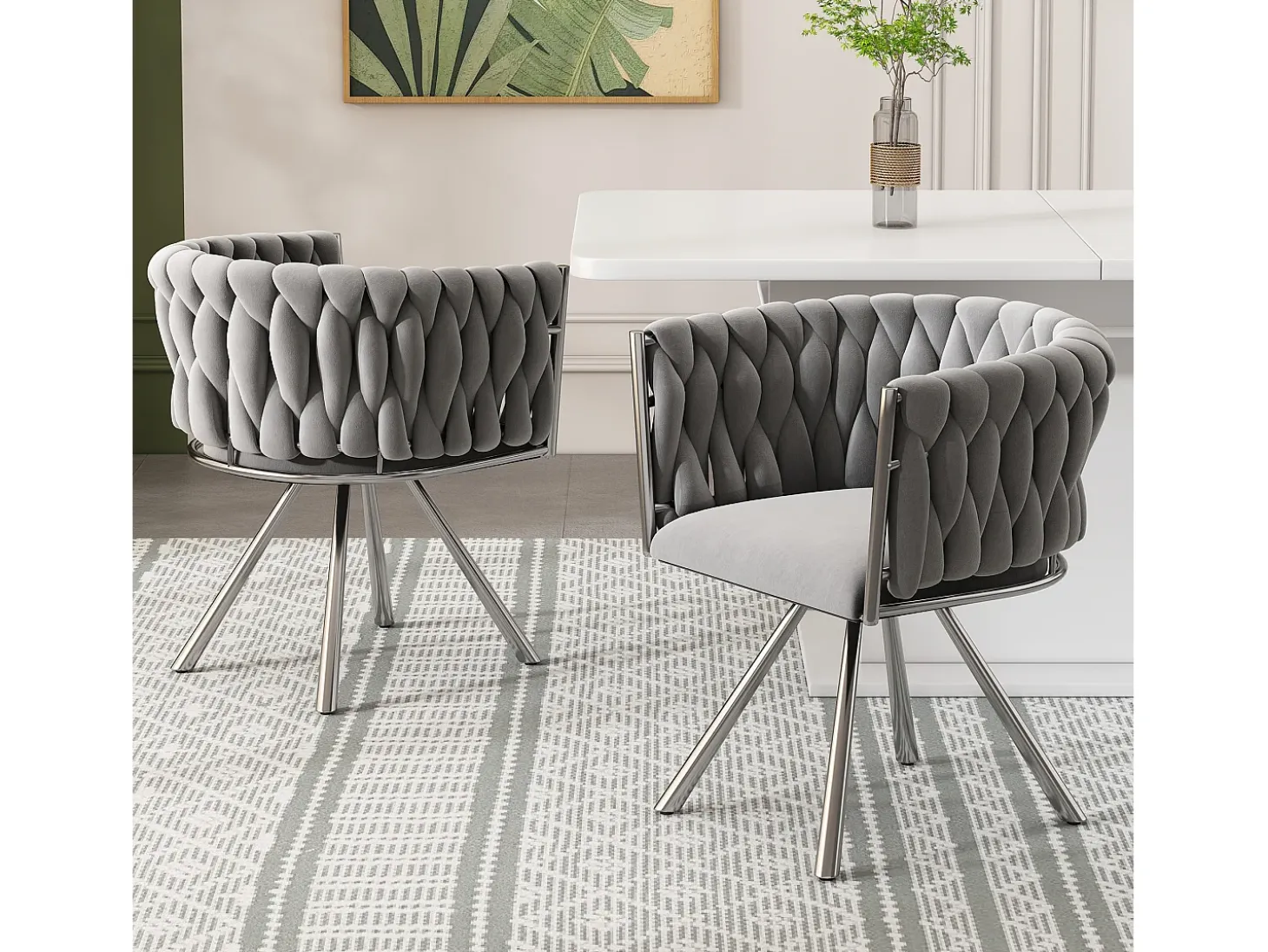 Juego de 4 sillas de comedor de terciopelo, sillas giratorias de lujo para salón y dormitorio, con patas de metal (62 x 60 x 57 cm)
