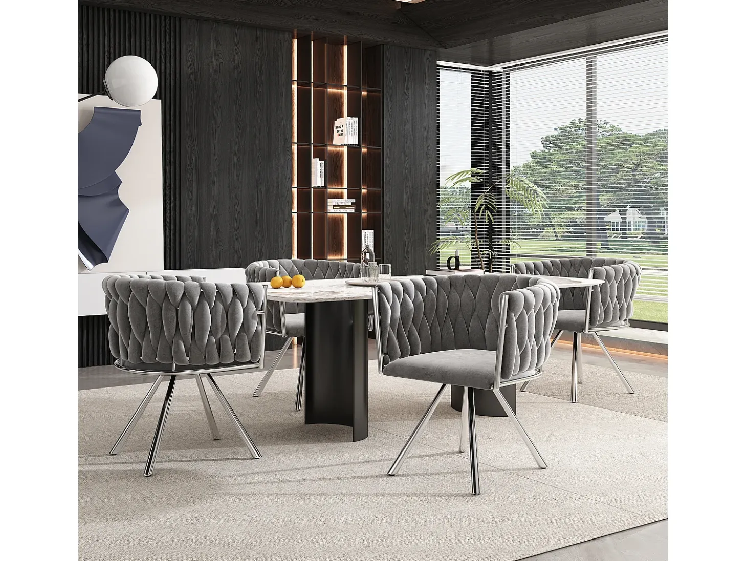 Juego de 4 sillas de comedor de terciopelo, sillas giratorias de lujo para salón y dormitorio, con patas de metal (62 x 60 x 57 cm)