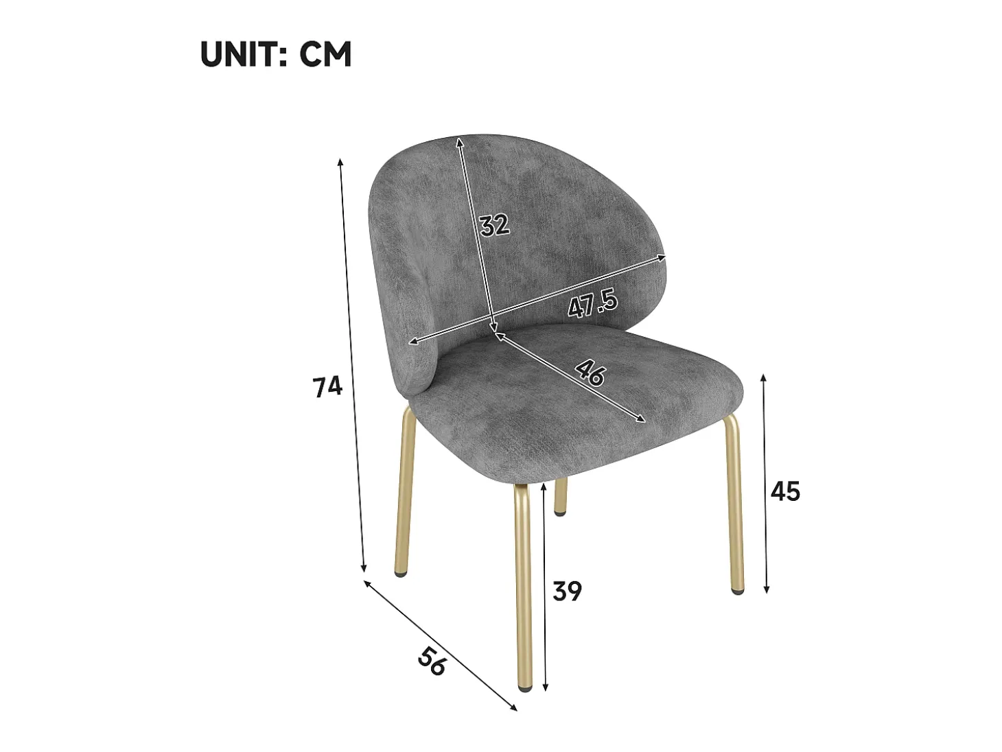 Juego de 4 sillas de comedor de chenilla gris - Patas de metal dorado