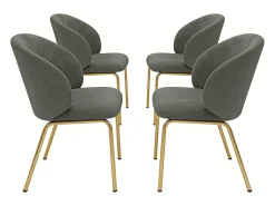 Juego de 4 sillas de comedor de chenilla gris - Patas de metal dorado