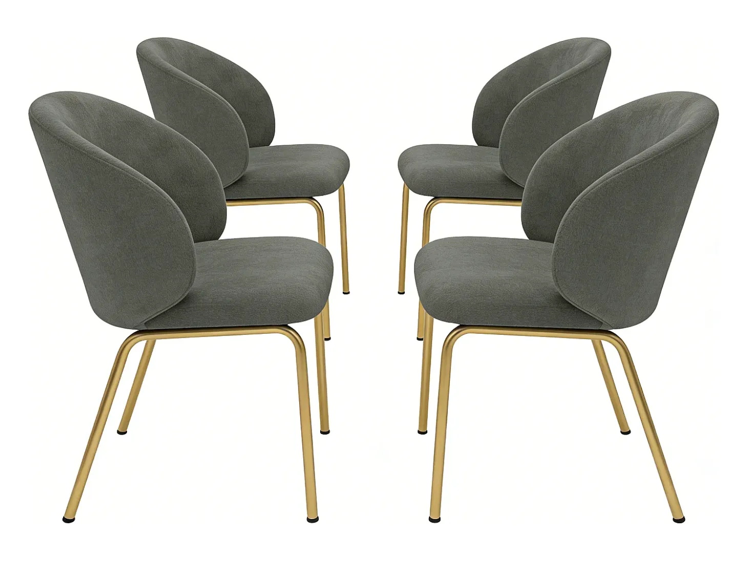 Juego de 4 sillas de comedor de chenilla gris - Patas de metal dorado