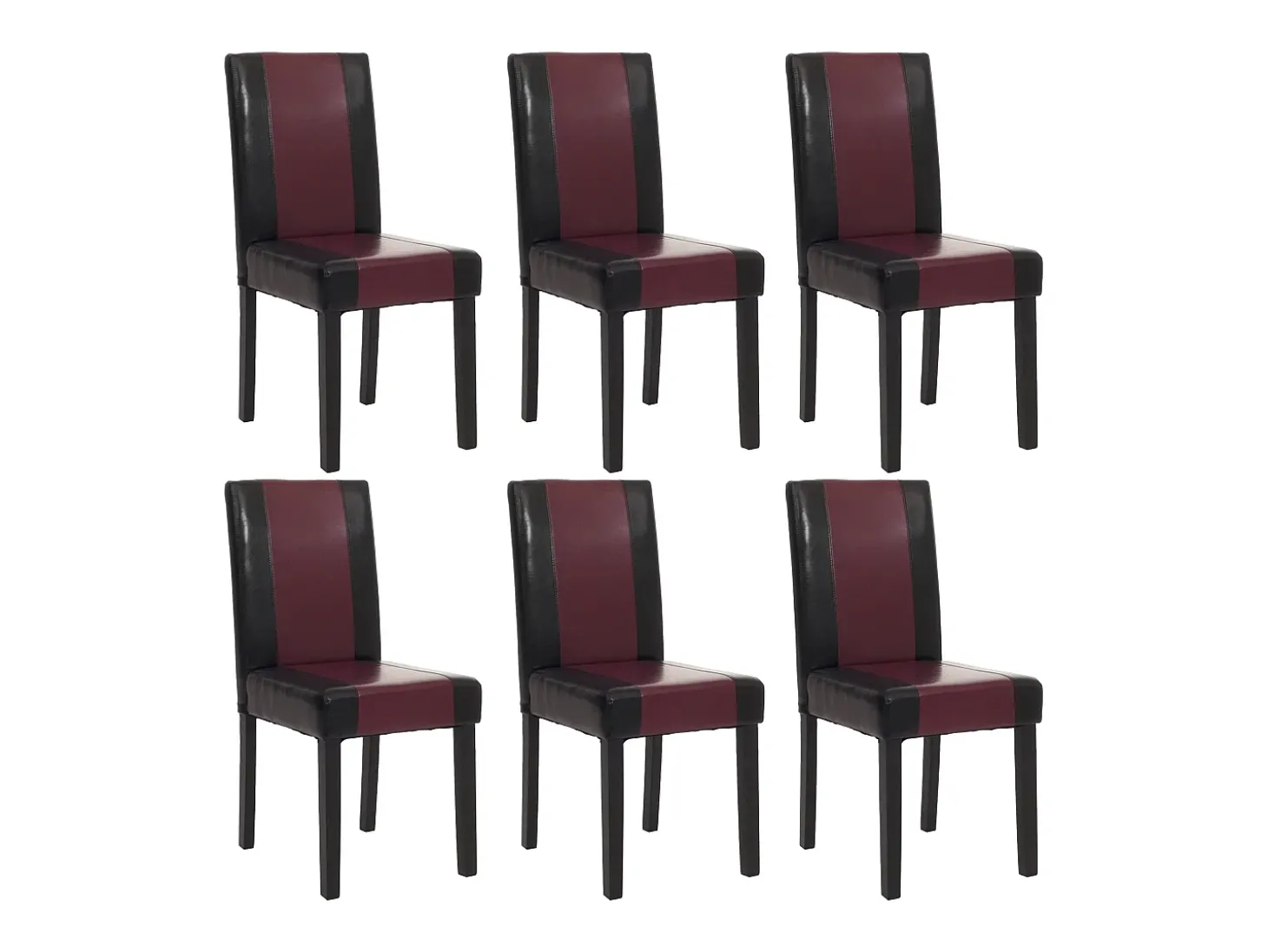 Juego de 6 sillas de comedor Littau de piel sintética, polipiel, negro-rojo, patas oscuras