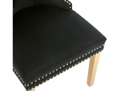 Juego de 4 sillas de comedor - terciopelo negro - Silla tapizada con ribete tachonado y patas de metal dorado