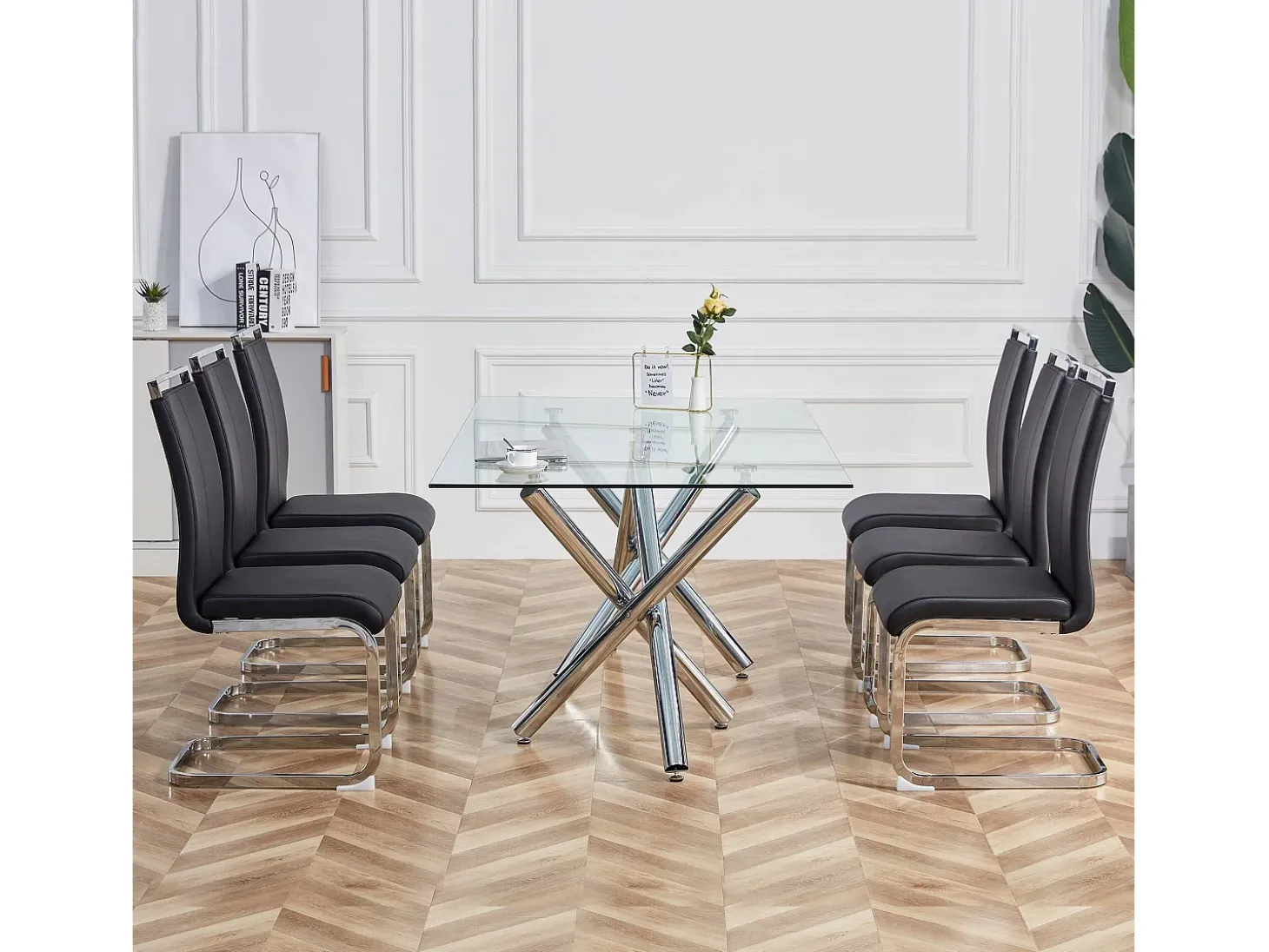 Juego de 4 sillas de comedor - estructura metálica y tapicería de polipiel - PU negro