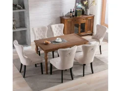 Juego de 2 sillas de comedor de lino con patas de roble, botones decorativos y tachuelas cromadas. Ideal para cocina, salón o salón, color beige (50 x 54 x 97 cm).
