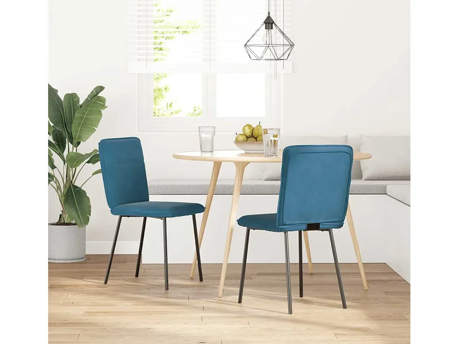 Juego de 2 sillas de comedor de terciopelo azul
