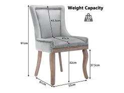 Juego de 4 sillas de comedor - asientos tapizados adornados con tachuelas decorativas y patas de madera maciza - terciopelo gris