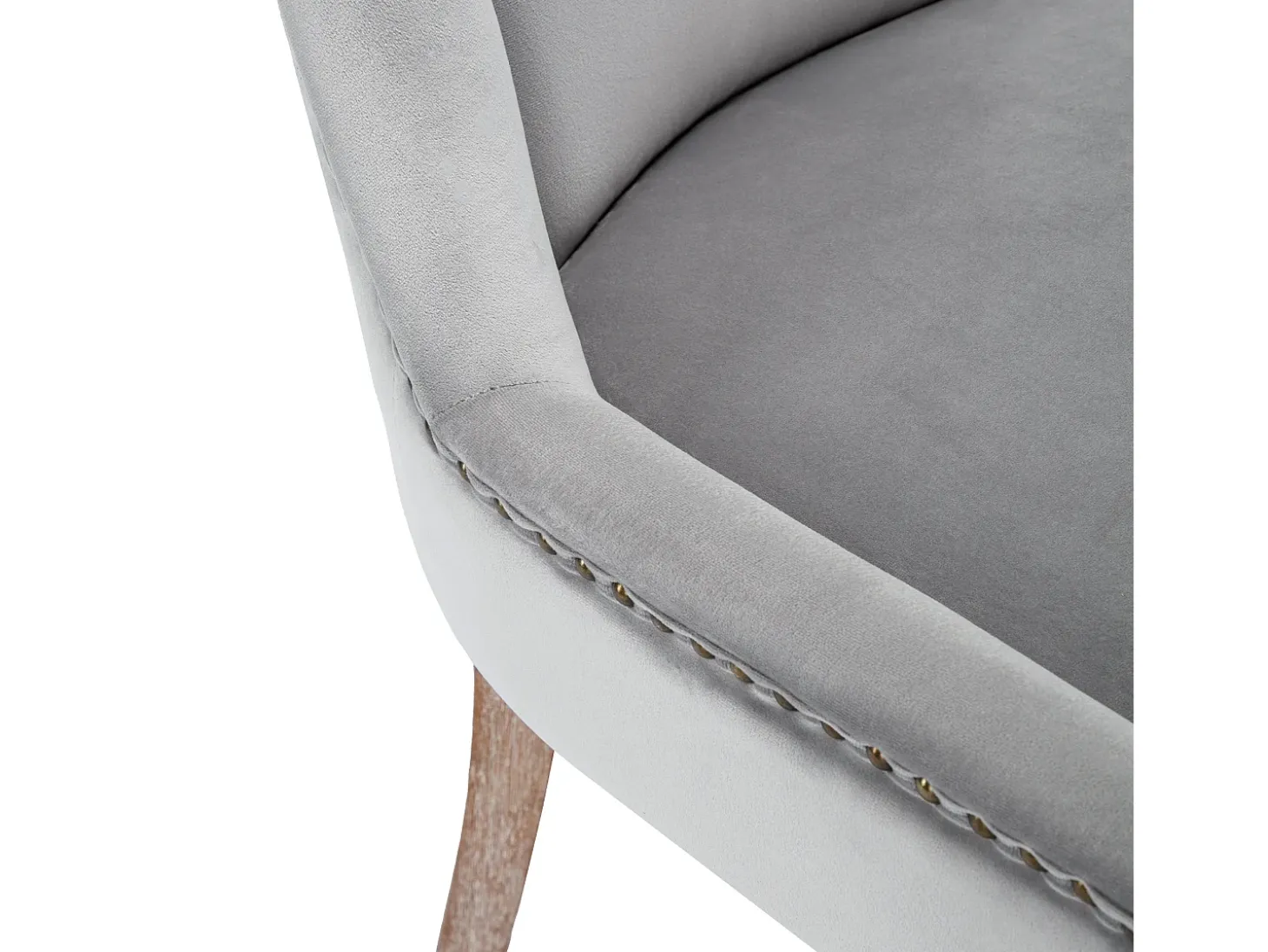 Juego de 4 sillas de comedor - asientos tapizados adornados con tachuelas decorativas y patas de madera maciza - terciopelo gris